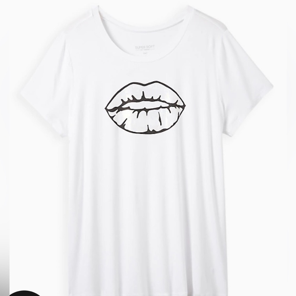Torrid White Super Soft T-Shirt with iridescent lips